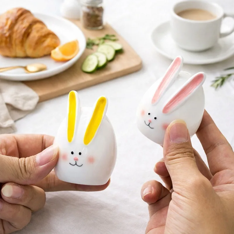 Korean Creative Cartoon Rabbit Ceramic Condiment Bottle Set Kitchen Porcelain Salt Pepper Cumin Storage Home Table Decorations