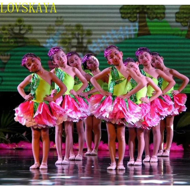 

International Children's Day Chinese Performance Costume Children's Jasmine Dance Dress Petal Costume Stage Performance Costume