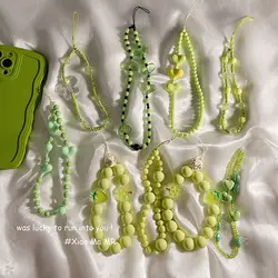 Simple Short Korean Cute Christmas Style Green Mobile Phone Chain Wrist Strap For Girls Wrist Hanging Rope For iphone For xiaomi