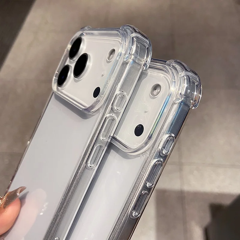Luxury Transparent Shockproof Four Corner Package Case for IPhone 17 Air 16 15 14 13 12 Pro Max Acrylic Back Cover Shell - náhled 3