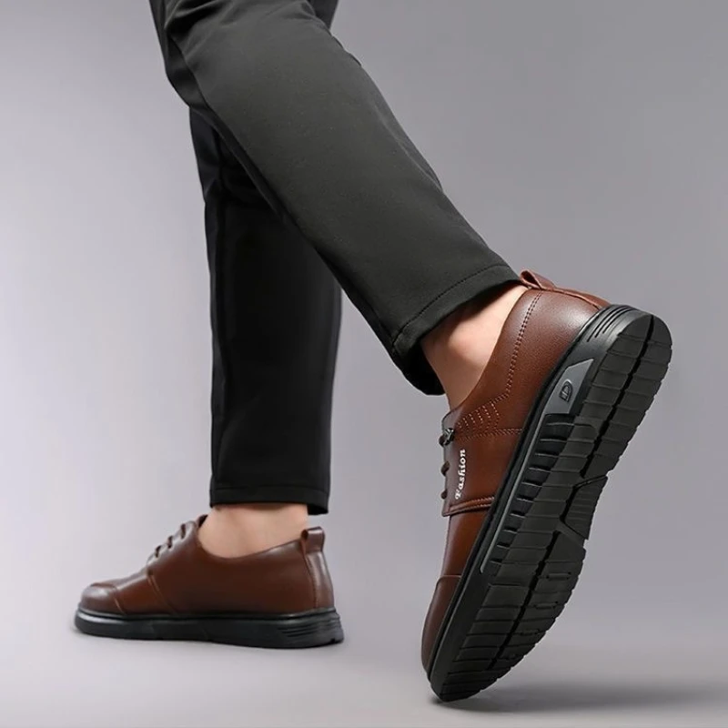 Męskie skórzane buty na platformie, sznurowane, codzienne, w stylu brytyjskim, biznesowe, wizytowe, formalne buty męskie, Zapatos De Cuero Para Hombre