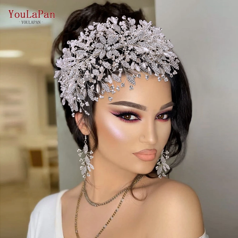 YouLaPan Shiny Wedding Head Piece Beads Bridal Hair Accessories Party Headdresses Pageant Headwear Bride Side Hair Crown HP377