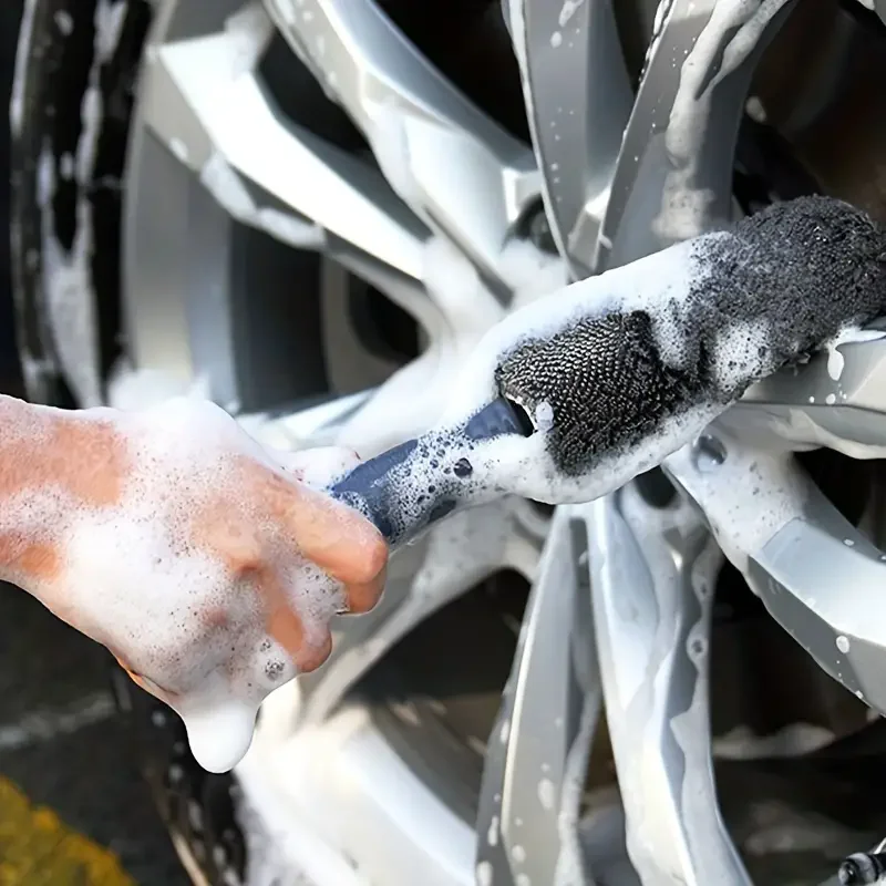 Microfiber Long Handle Car Tire Wheel Brush Soft Rim Cleaning Brush Stain Remover Detailing Tool Durable Scratch Free Cleaner