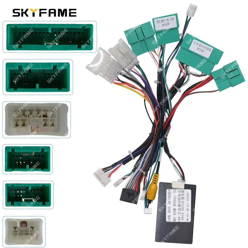 

SKYFAME Car 16pin Wiring Harness Adapter Canbus Box Decode Android Radio Power Cabler For BYD S6