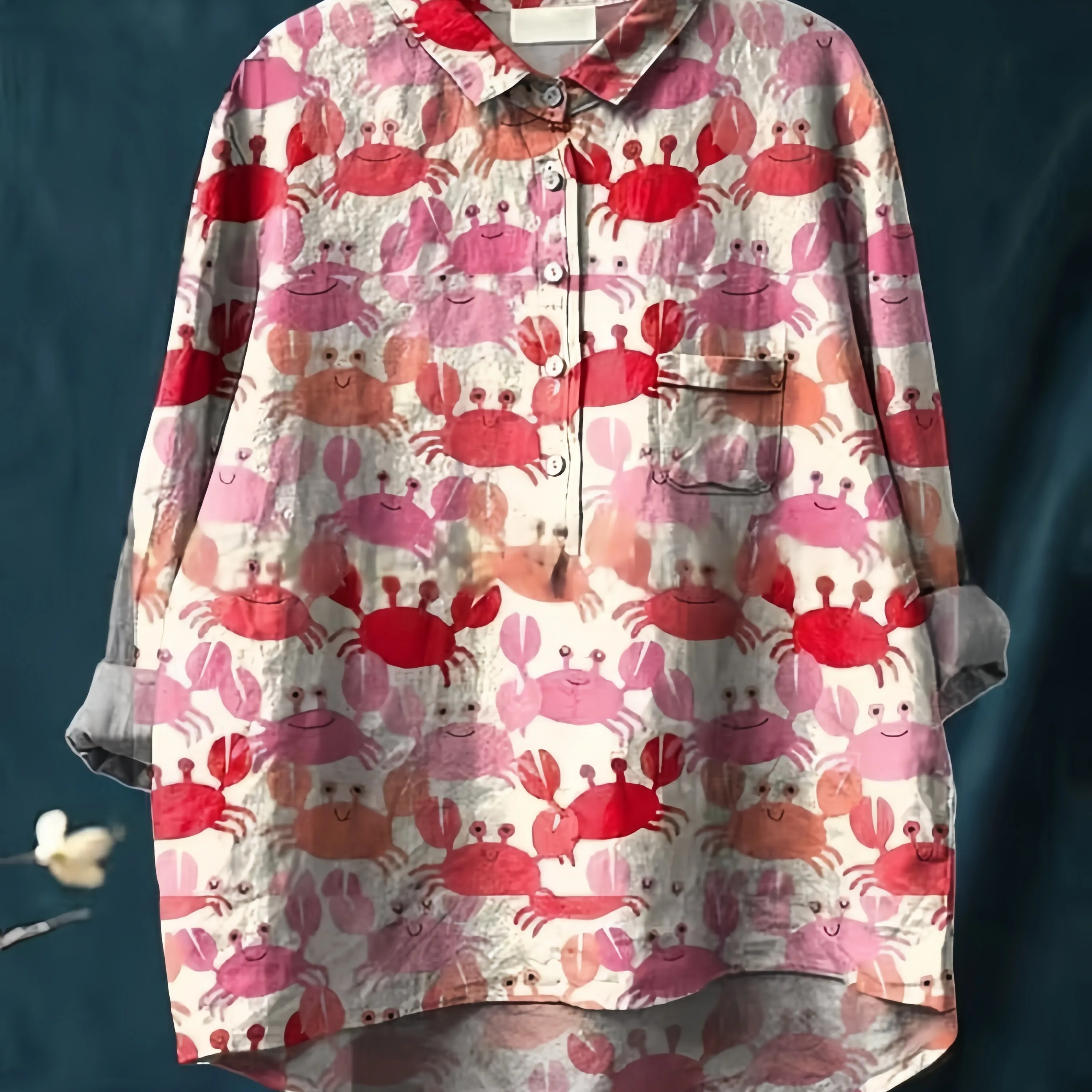 

Women's Long Sve irt 2025 Spring New Arrival Hawaii Sle Button up Cotton 00% plus Size Inner Wear Pear ape