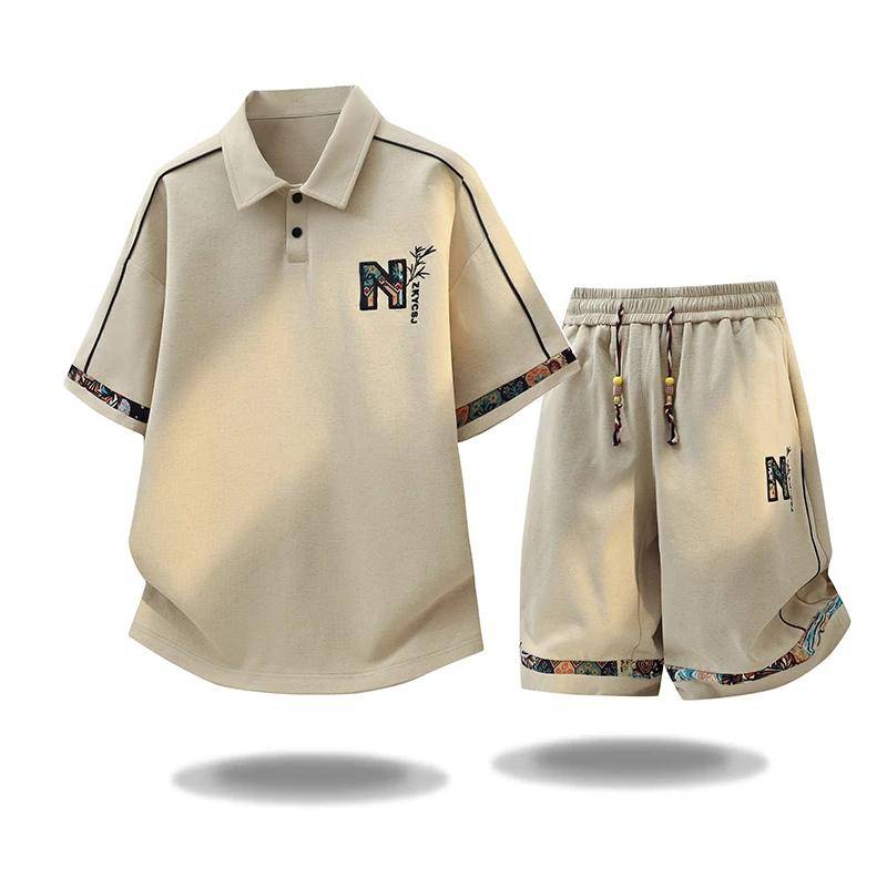 New Summer Fashion Trendy Outdoor Sports Short Sleeve T-Shirt Set Men's Casual Loose Plus Size High Quality Two-Piece Set