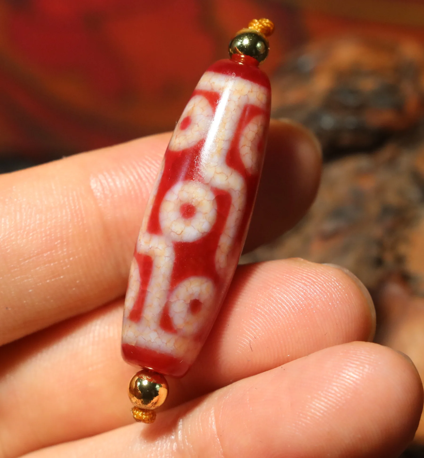 Unique Style Energy Tibetan old Agate Bloody Dragon Vein 9 Eyed King DZi Bead PendantLKbrother Talisman UPS0930Qs