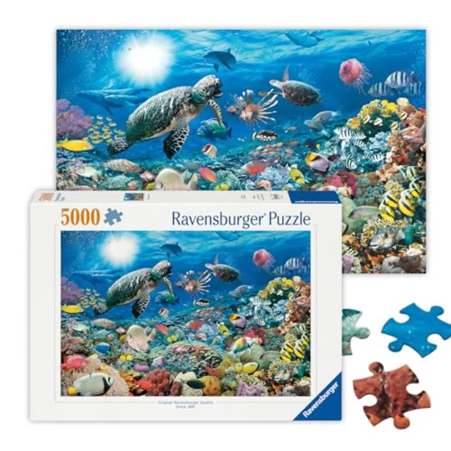 

Beneath The Sea - 5000 Piece Jigsaw Puzzle for Adults - Premium Cardboard - Blue - Stunning Underwater Imagery with Turtles and