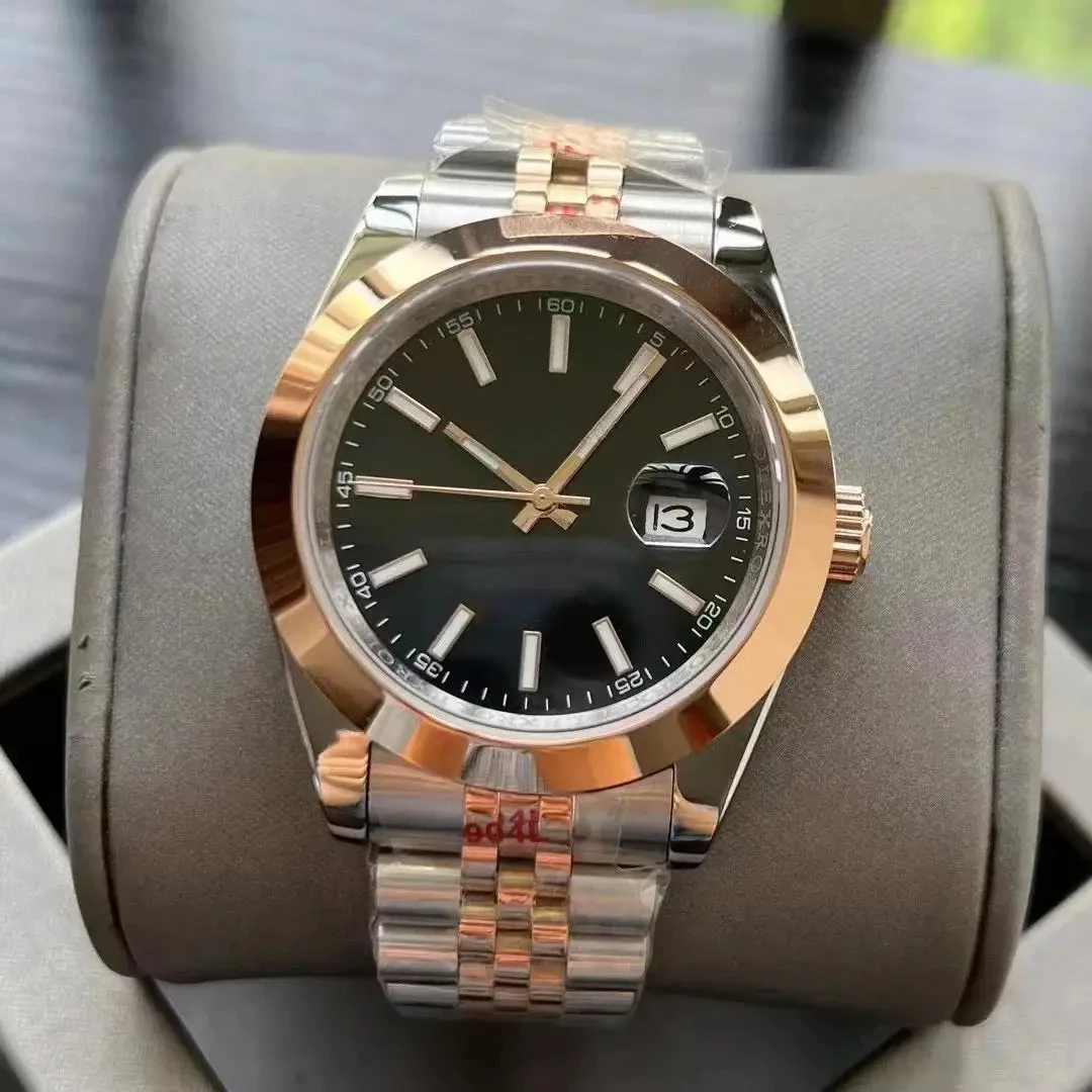 ساعة يد ميكانيكية أوتوماتيكية فاخرة للرجال والنساء من الفولاذ المقاوم للصدأ بتقويم ذهبي وردي وأسود وأبيض 36 ملم و41 ملم