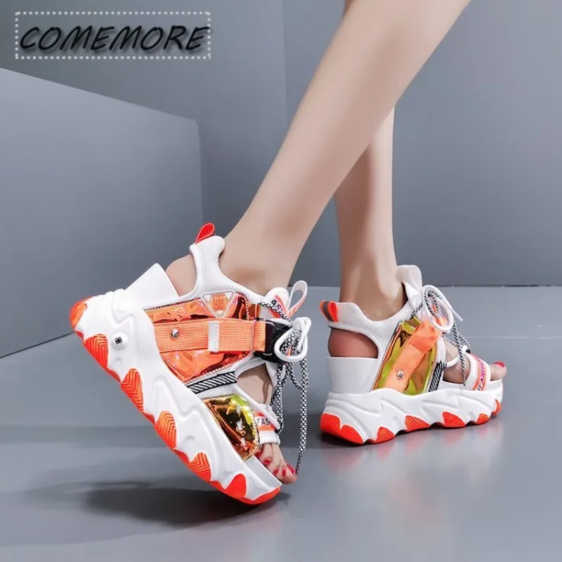 Sports Sandals Women's 2024 Summer Platform Chunky Open Toe Mixed Color Round Head Lace Up Beach Roman Shoes Designer Sandals PU