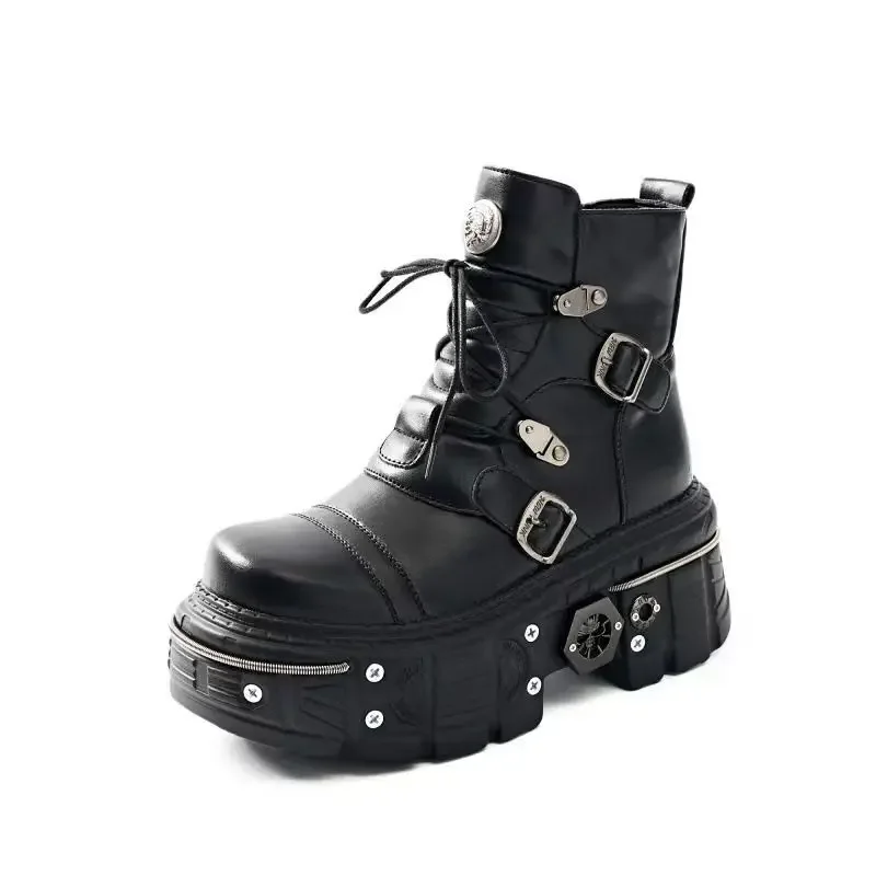 Couple's Casual Boots Four Season Men's and Women's High Top Leather Boots Fashion Thick Soled Non Slip Plus Size Outdoor Boots