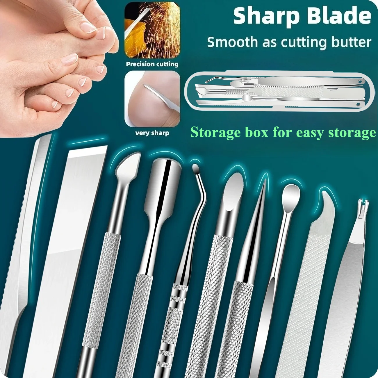 مجموعة أدوات باديكير مكونة من 8 قطع - مجموعة العناية بالقدم الاحترافية المصنوعة من الفولاذ المقاوم للصدأ، مناسبة للأقدام واليدين مع أدوات تشذيب الأظافر المزيلة