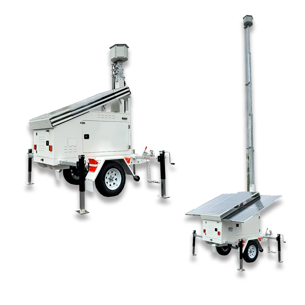 Lithium Battery Solar Tower with 2x PTZ Dome Cameras for CCTV
