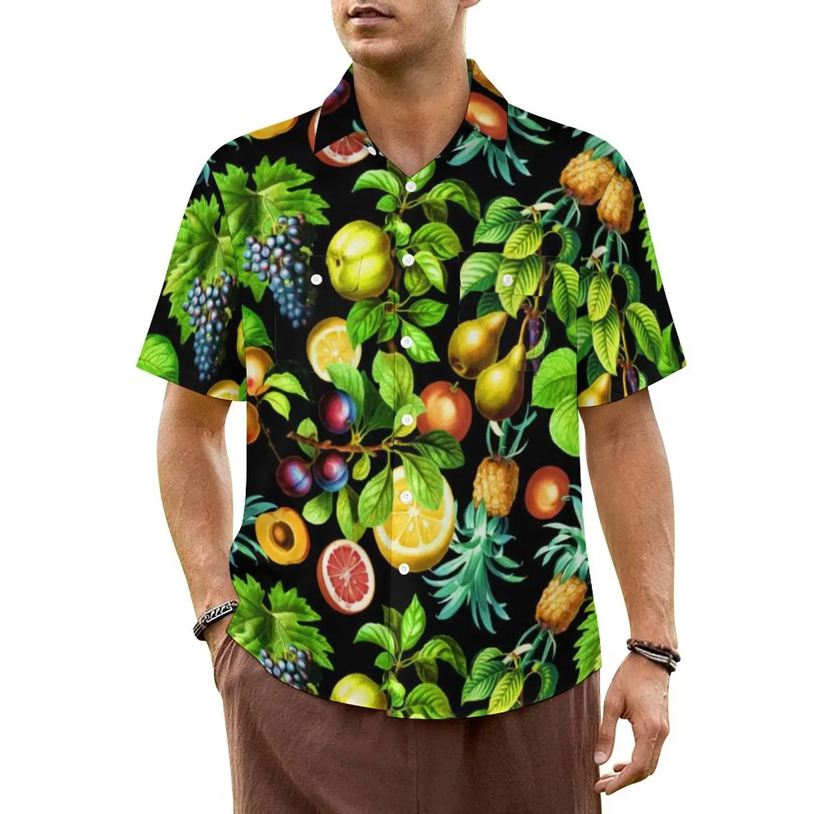 

Hawaiian Shirt Vacation Tropical Fruit Blouses Vegetarian Lemon Elegant Casual Shirts Men Short Sleeve Fashion Oversize Clothes