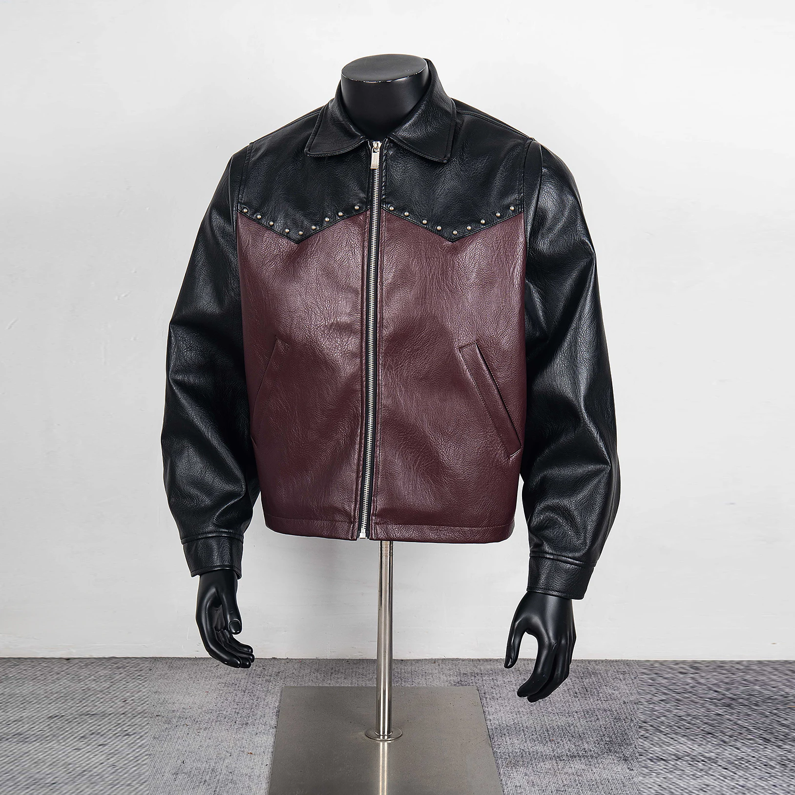 

Мужская куртка из искусственной кожи контрастного цвета с открытым бисером и молнией, ветровка с отложным воротником, свободная осенне-зимняя верхняя одежда, пальто