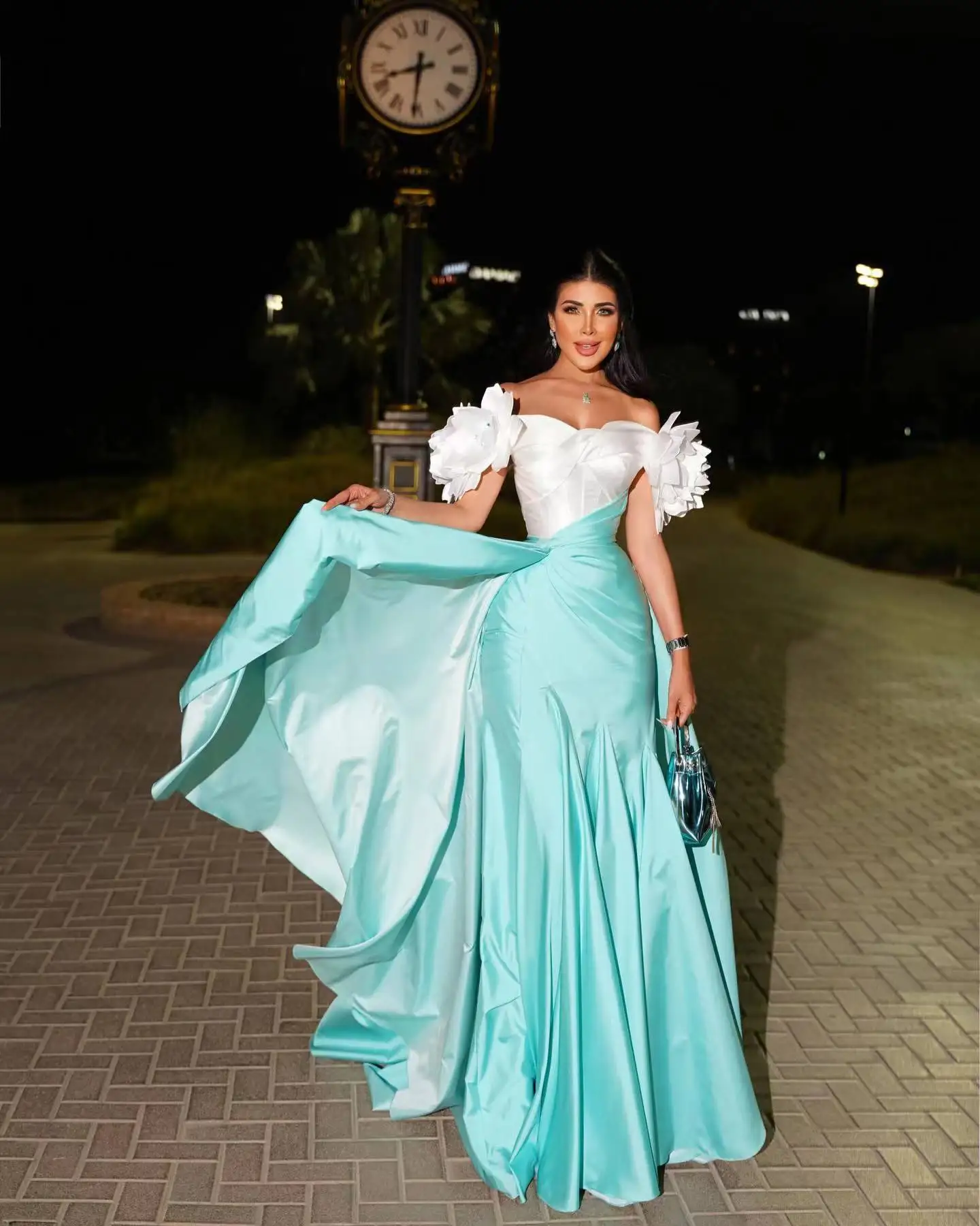 New Arrival Off The Shulder Flowers Satin Mermaid فساتين السهرة vestidos de fiesta فساتين سهره evening dresses