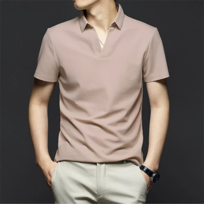 Fashion Classic Daily Solid Color Short-Sleeved Shirt, Men\'s Shirt New Trend Polo Polo Collar Top Tees Business Golf Shirt