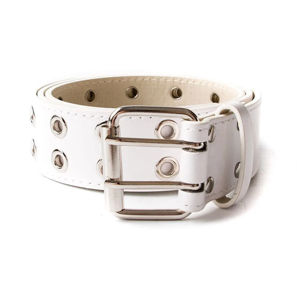 

2pcs Belts Stylish Adjustable Genuine Belt For Jeans Pants Air Hole Design Simple Minimalist Double Row Buckle Belt For