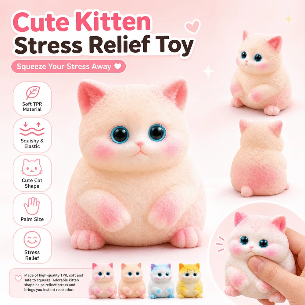 Simulated Cat Kitten Fidget Pet Shaped Slow Resilience Decompression Quick Recovery Soft Silicone Squeeze For Adults