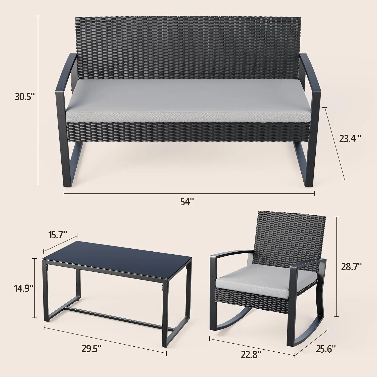 8-Piece Wicker Patio Furniture Set with Rocking Chairs Grey, Customized