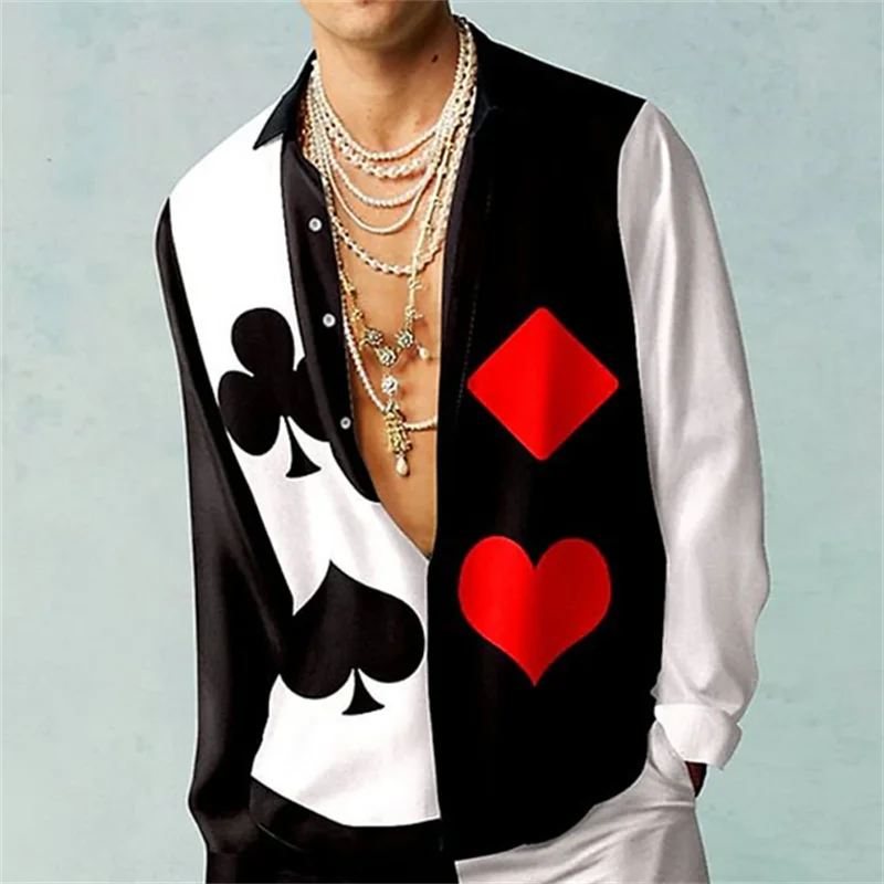 2024 camiseta masculina poker coração vermelho flor hd padrão casual esportes ao ar livre festa macio e confortável topo novo estilo