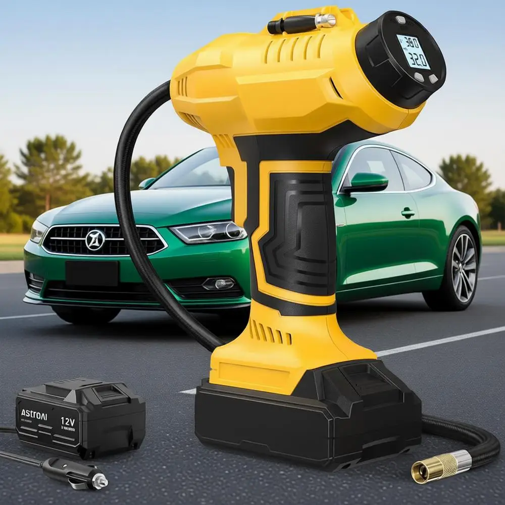 

Портативный воздушный насос 20В с аккумулятором, 160PSI, с адаптером для автомобиля 12В и цифровым манометром для автомобилей и мотоциклов