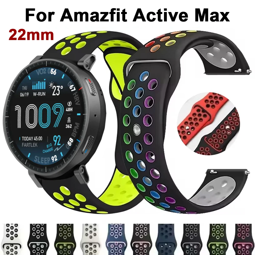 Silikonarmband für Amazfit Active Max, weiches, atmungsaktives Sportarmband, Amazfit T-Rex 3 Pro 48 mm/GTR 4 3 2/Bip 6 5/Balance 2 Band