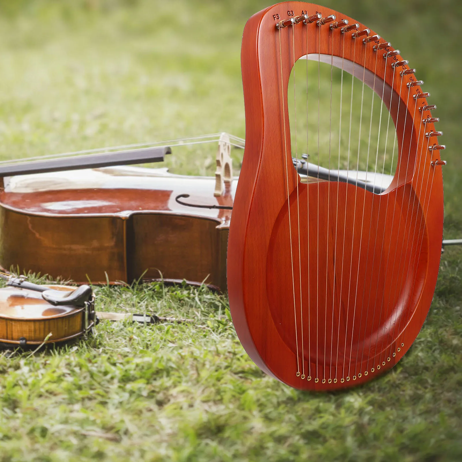 

1Set Lyre Harp Wood Body 19 String Handheld Small Lightweight Portable Wooden Musical Instrument for Beginners