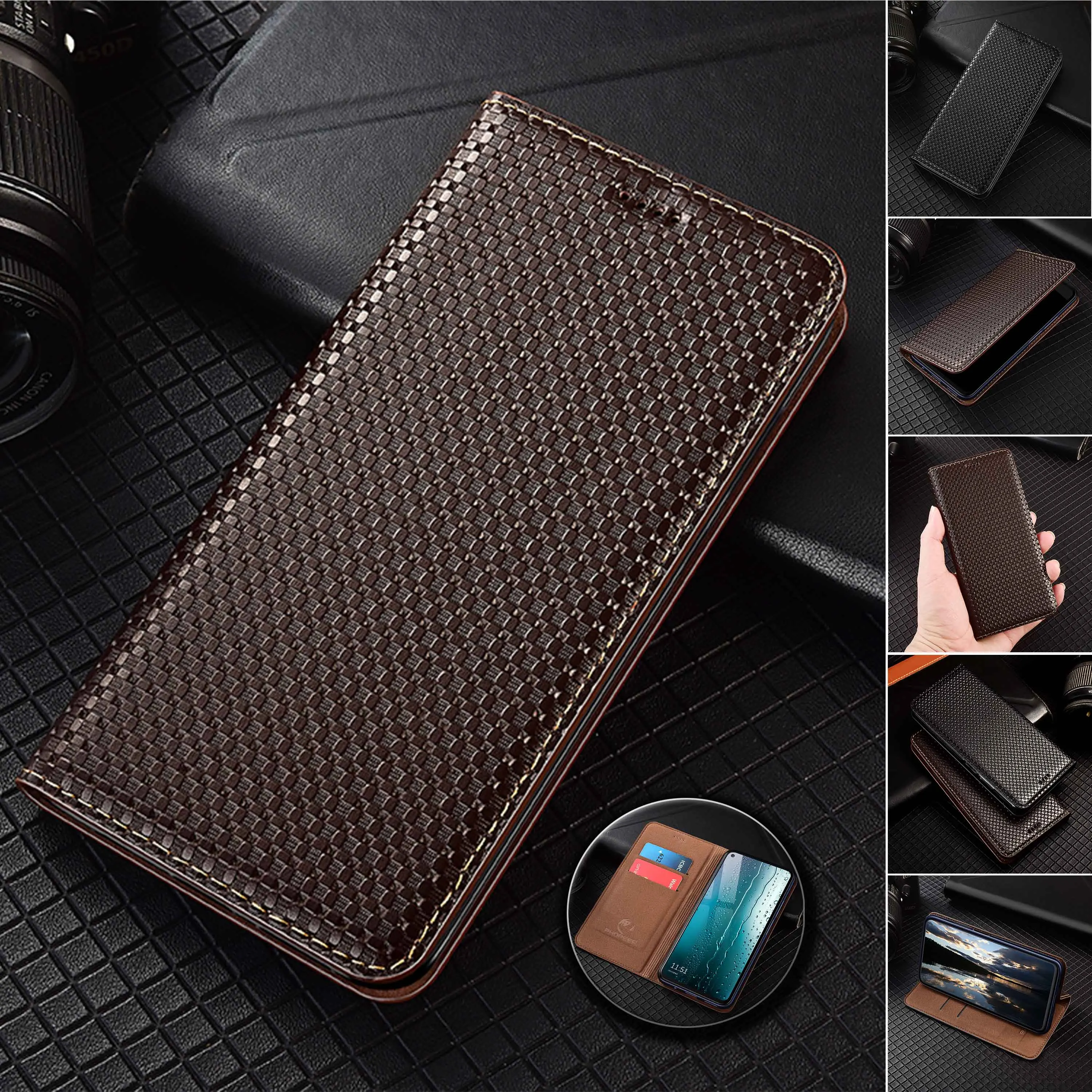 

For Infinix Hot 9 10 11 11S 12 12i 20 20S 20i Play NFC Pro 4G 5G Grass Mat Pattern Of Genuine Leather Flip Phone Case Cowhide