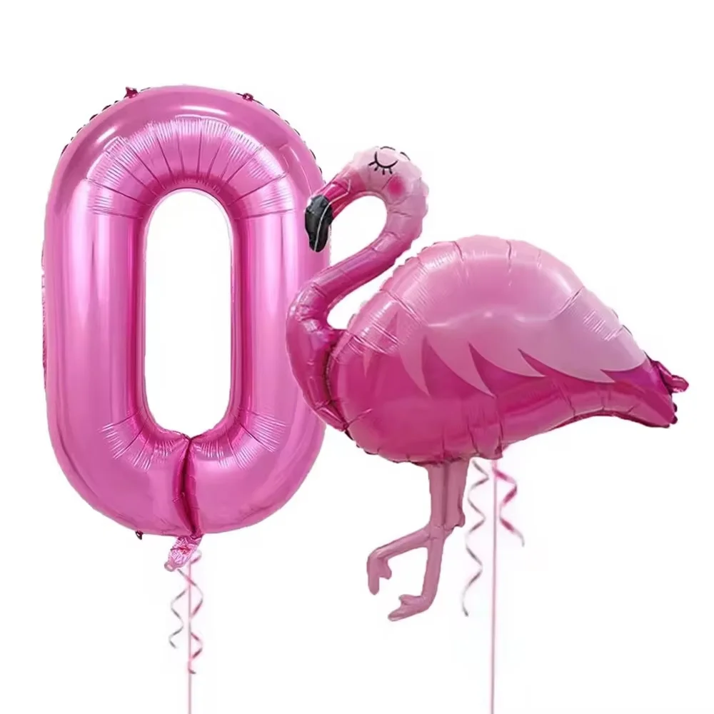 2pcs Hawaiian Flamingo Theme Balloon Birthday Party Decor 32inch Rose Red Number 0-9foil BallGirl Birthday Baby Shower Globos