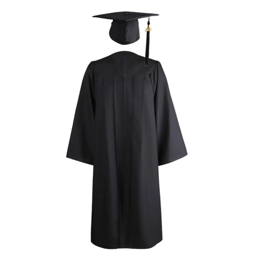 Vestido de graduação universitário acadêmico para adultos, tampa de argamassa de fecho, robe solto, tampa de mortarboard, 2020