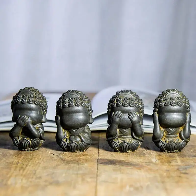 Chinese Style Buddha Zen Tea Pet Ornament  Tea Pet Imitation Cast Iron Tea Play 