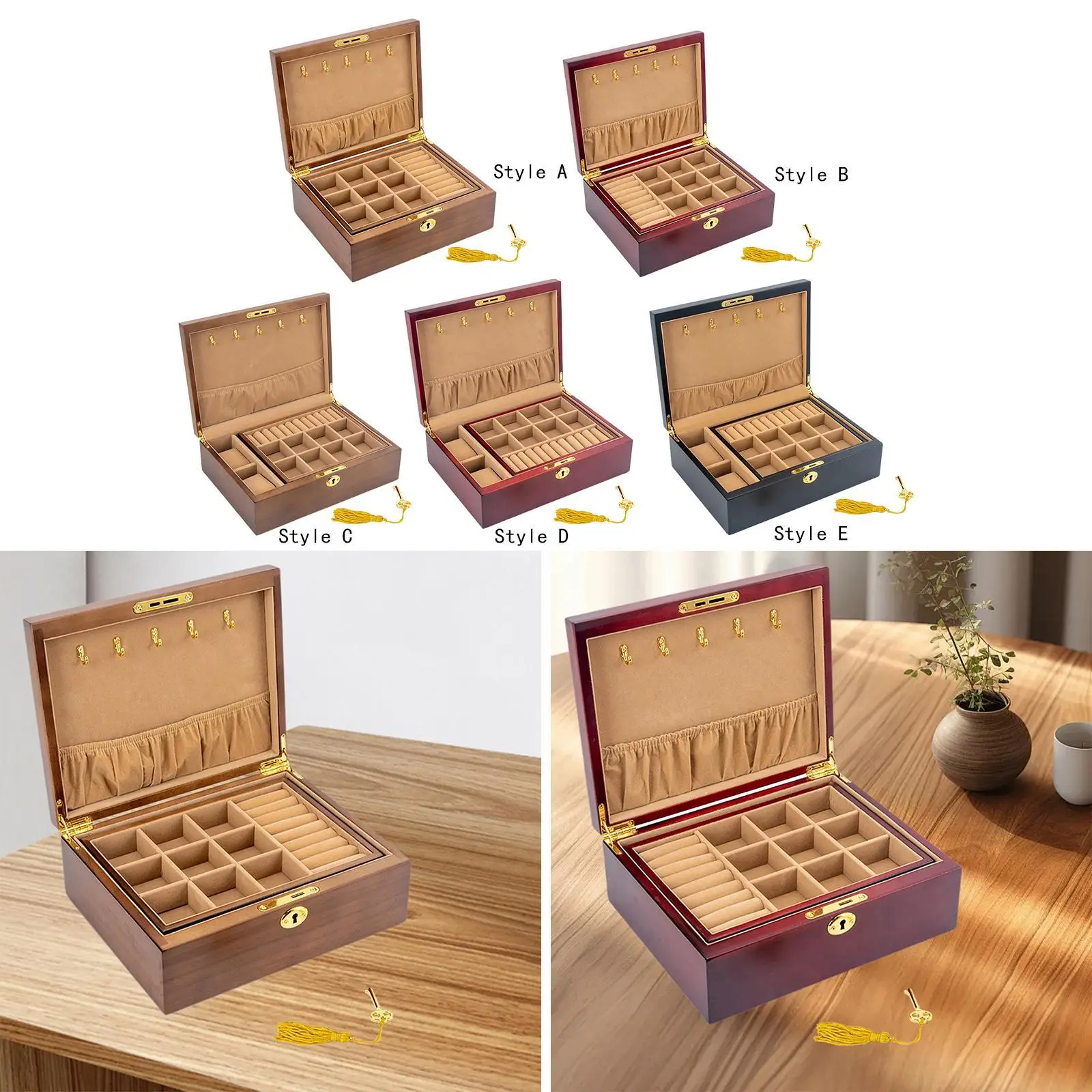 

Wooden Jewelry Box with Lock & Key Jewelry Organizer for Necklaces Earrings