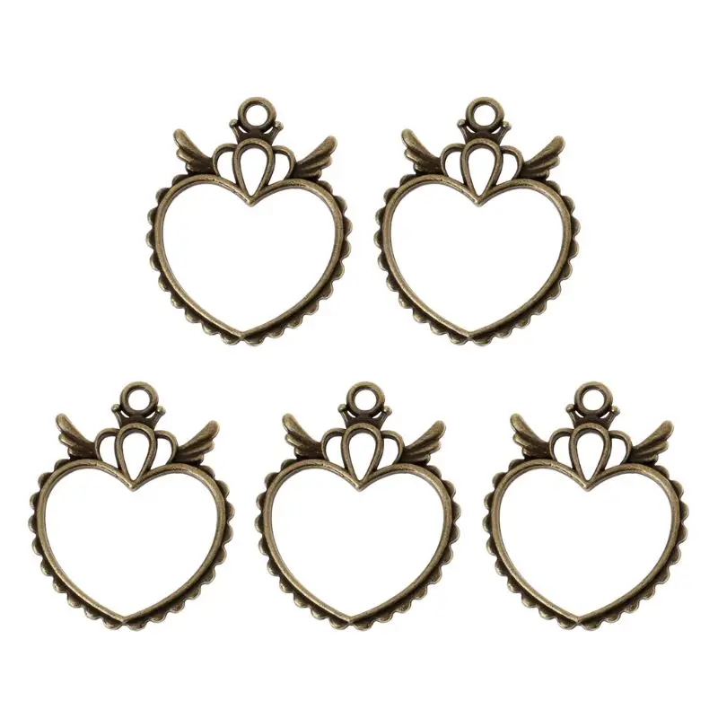 5x/Set Hollow Wings Heart Frame Pendant UV Resin Open Back Bezel Setting for DIY