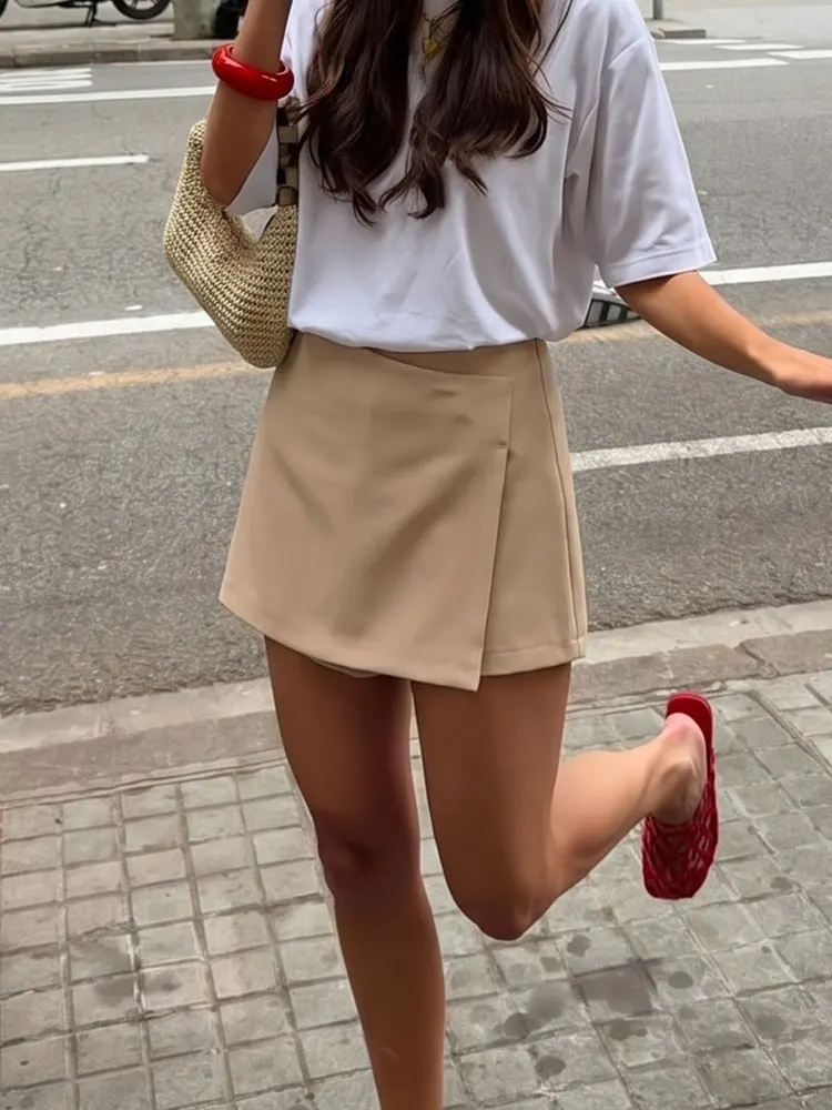 

HH Womens Y2k Vintage Solid Side Zipper Slim Shorts High Waist Sexy Mini Skirt For Woman Summer Party Shorts Skirts Streetwear