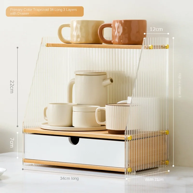 Bamboo modern style cup dust rack, kitchen bedroom storage box, multifunctional tea set storage rack