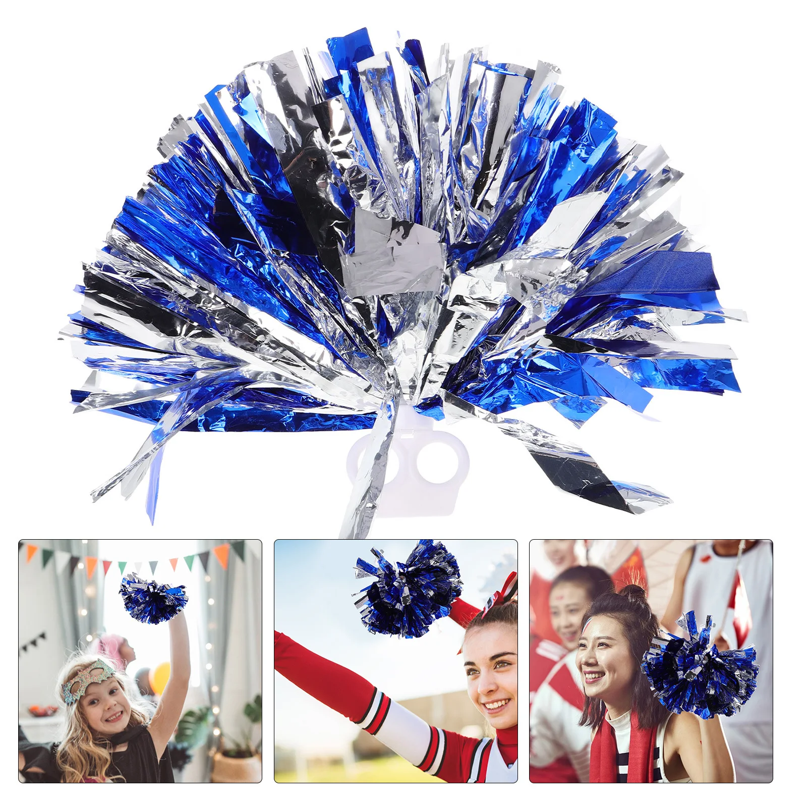 

Cheerleader Flower Blue and Silver Pom Poms Cheerleading Bouquet Pompoms for Little