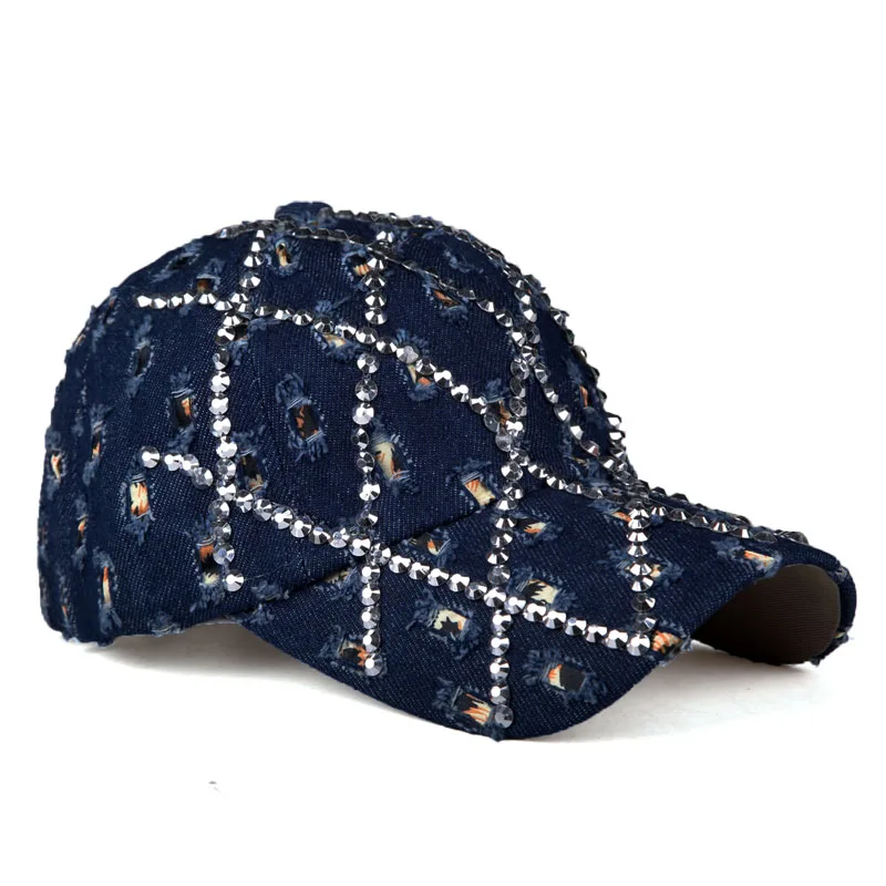 [YARBUU] New Fashion Four Seasons Baseball Cap For Women Hole  Denim Gorras Rhinestone Caps Casquette Hats Trucker Hats