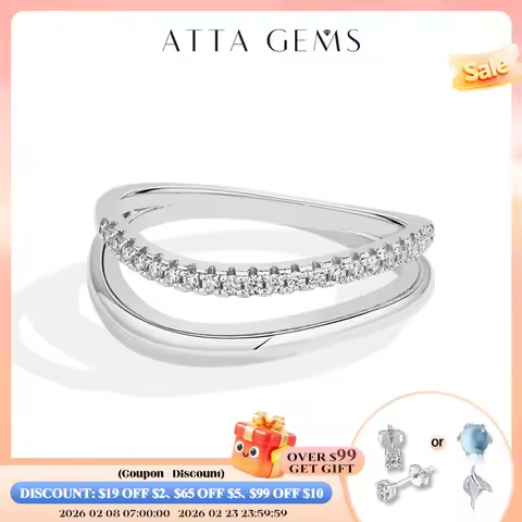 ATTAGEMS Simple Full Moissanite Ring DVVS1 Original s925 Sterling Silver Engagement Wavy Band for Women Cocktail Party Jewelry