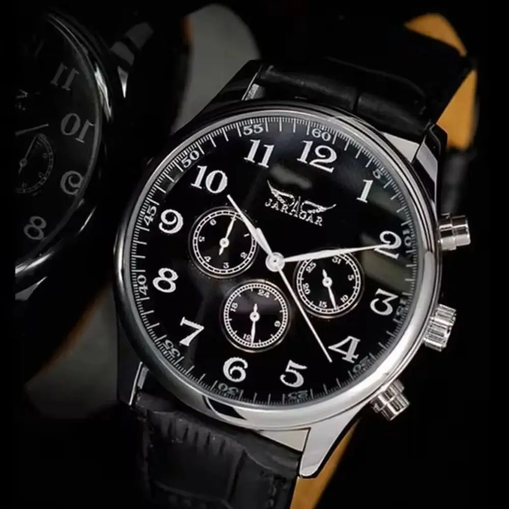 

Top Luxury Three-Eye Six-Hand Multifunctional Fully Automatic Mechanical Watch for Men, Skeleton Design, Waterproof Leather Strap, Fashionable, Casual, Versatile, Stylish, Trendy Watch for Men, Suitable for Various Occasions, the Best Gift for Him