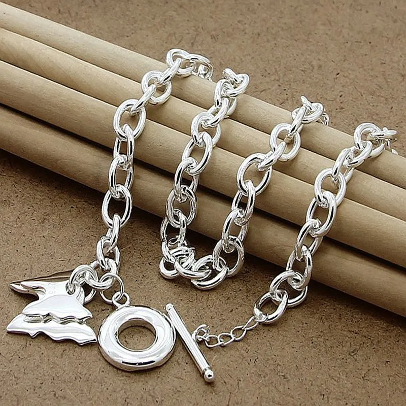 

925 Sterling Silver 18 Inch Chain Double Butterfly Pendant Necklace OT Buckle For Women Wedding Engagement Jewelry