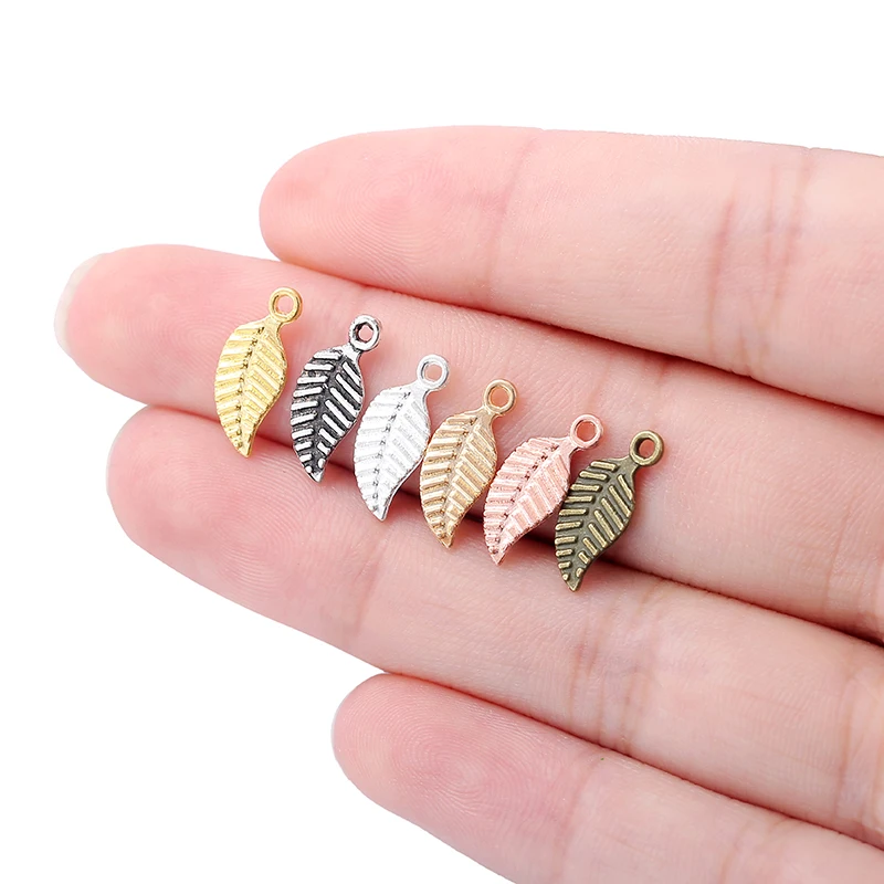 50pcs 14*6mm New Product 6 colors small leaves Charms Necklace Pendant Bracelet Jewelry Making Handmade Crafts diy Supplies