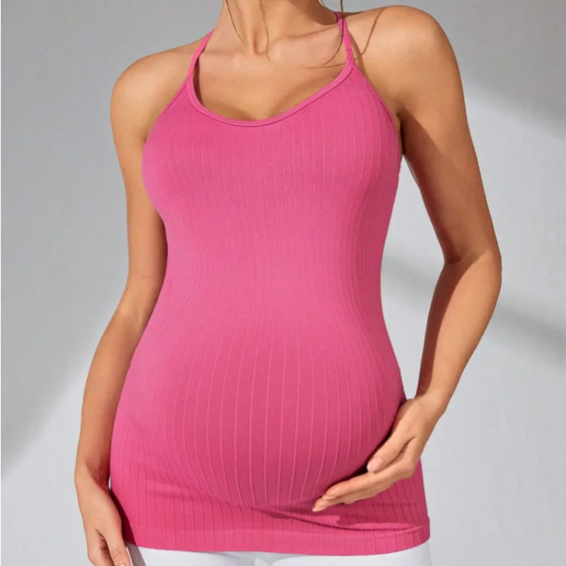 جديد الصيف الحوامل اليوغا حزام تي شيرت لينة مريحة خفيفة الوزن تنفس التجفيف السريع فتل العرق محبوك بلا أكمام #3