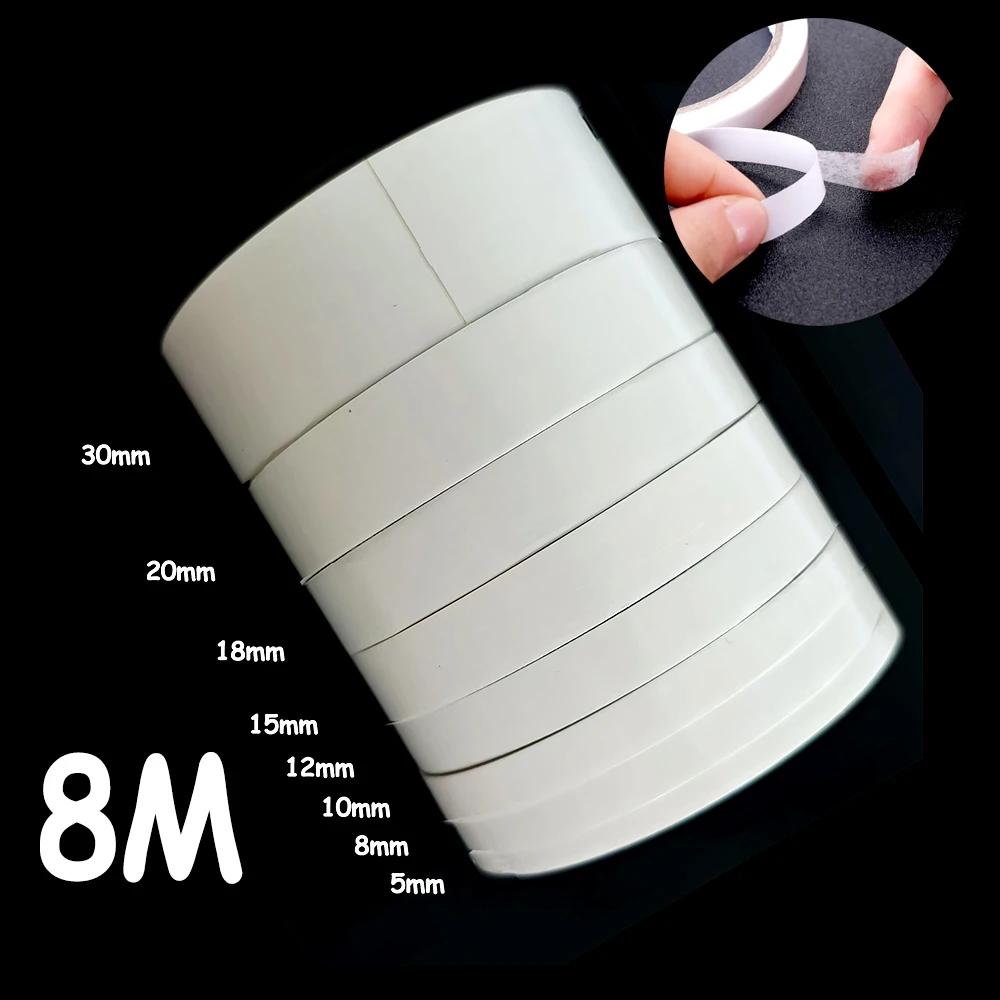 8M/Roll 5mm-30mm Strong High Adhesive Cotton Paper White Double Sided Adhesive Office Supplies Handmade Stationery