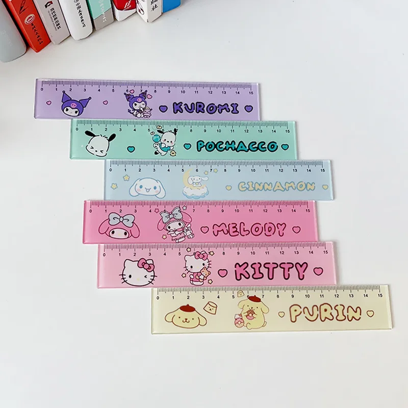 

Линейка Sanrio 15 см 6/24 шт., милый Kuromi Hello Kitty Cinnamoroll Pachacco, инструменты для рисования для студентов, школьные и офисные принадлежности