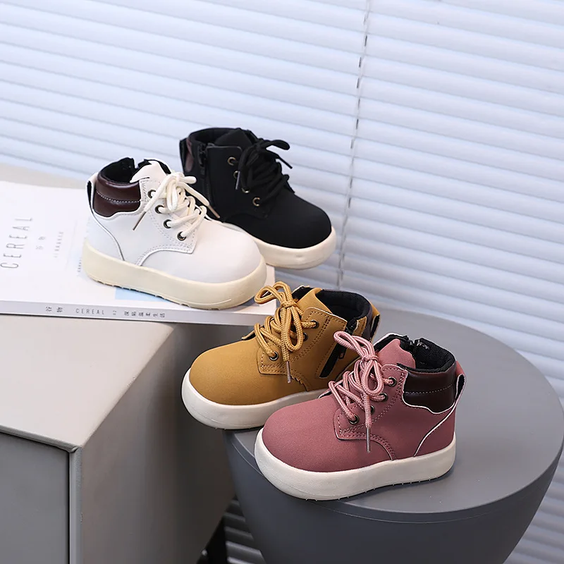 

Kids Ankle Boots Korean Style Side Zipper Boys Girls Short Boots Comfortable Soft Sole 2025 Autumn Winter Children Leather Boots