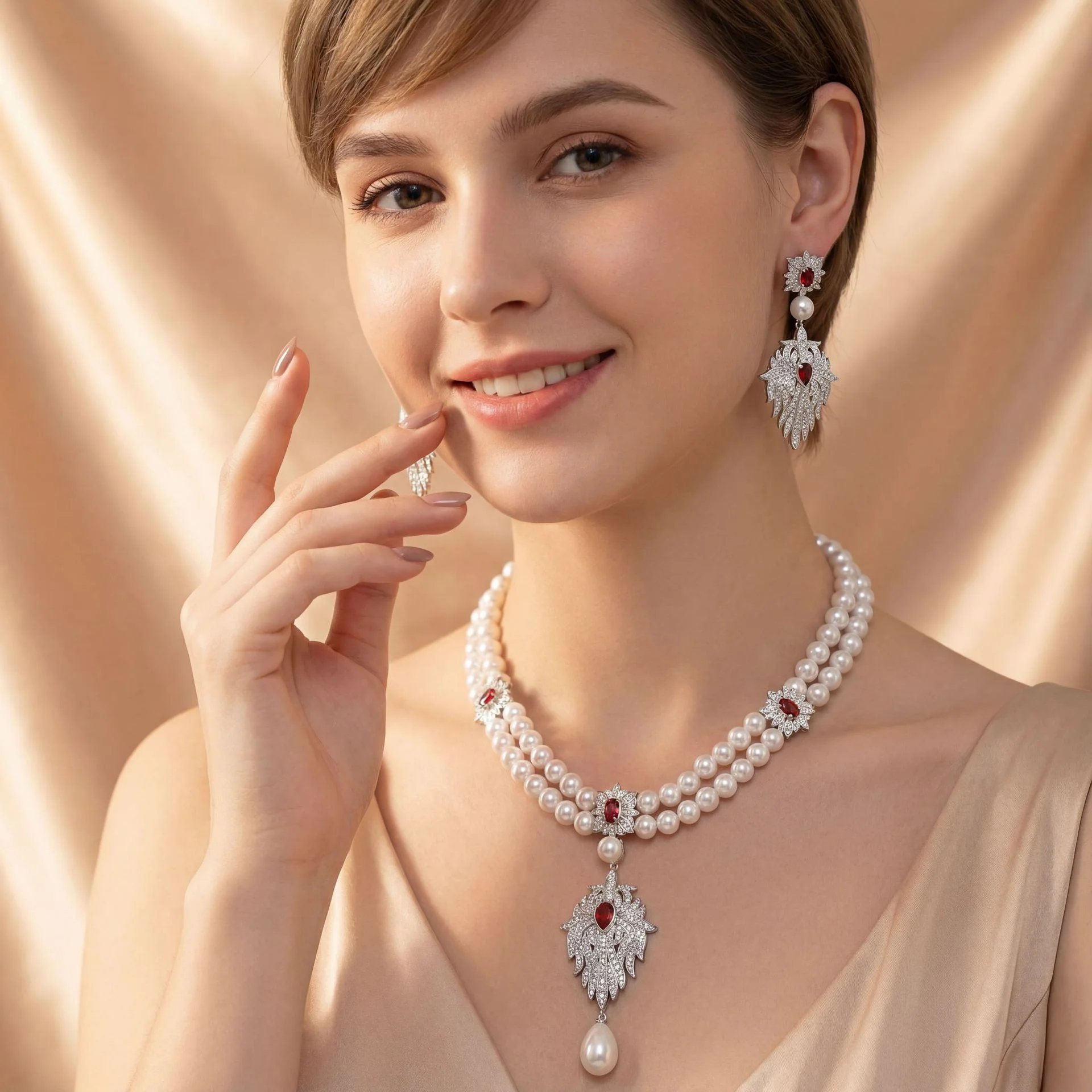 

French Retro Diamond Pearl Flower Square Zircon Necklace Luxury Elegant Clavicle Chain Jewelry Wholesale