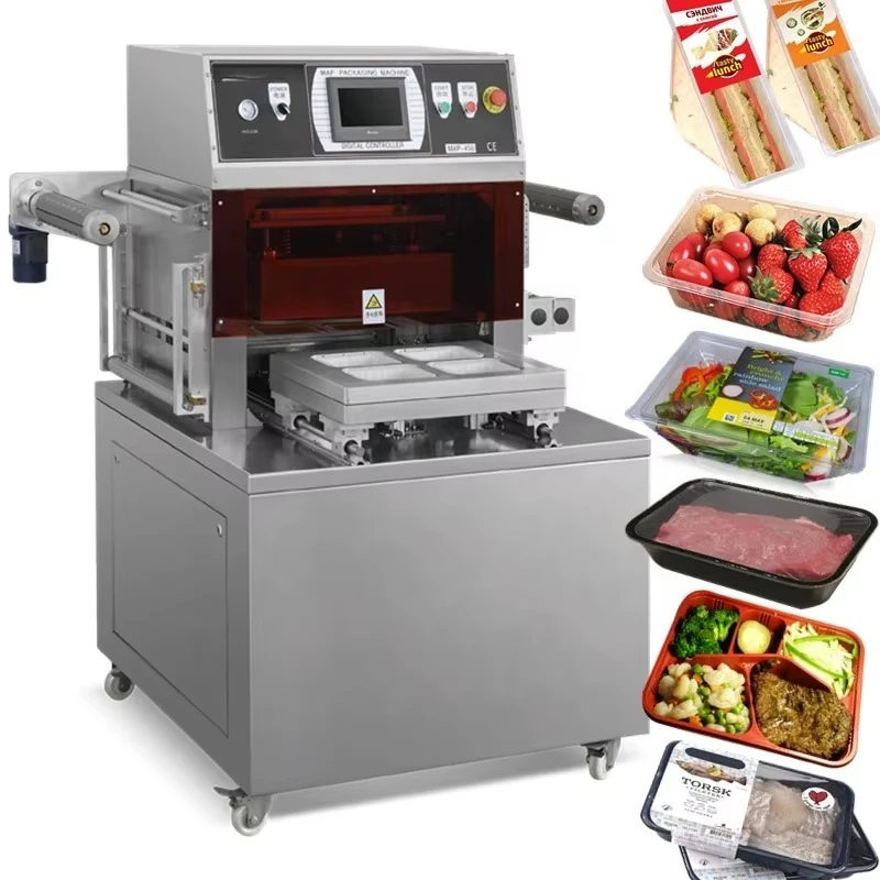 Factory Supply Semi-Automatic Vacuum Packing Tray Sealer for Meat Sausage Fish Sandwich Nitrogen Flush Map Tray Sealing Machine