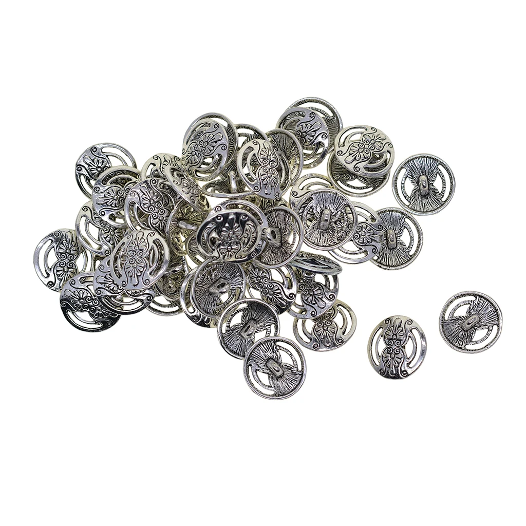 30 Pcs  vintage silver 17mm 0.7inch classic flower  Garment Clothing Fastening Sewing 1-hole Buttons Jewelry DIY