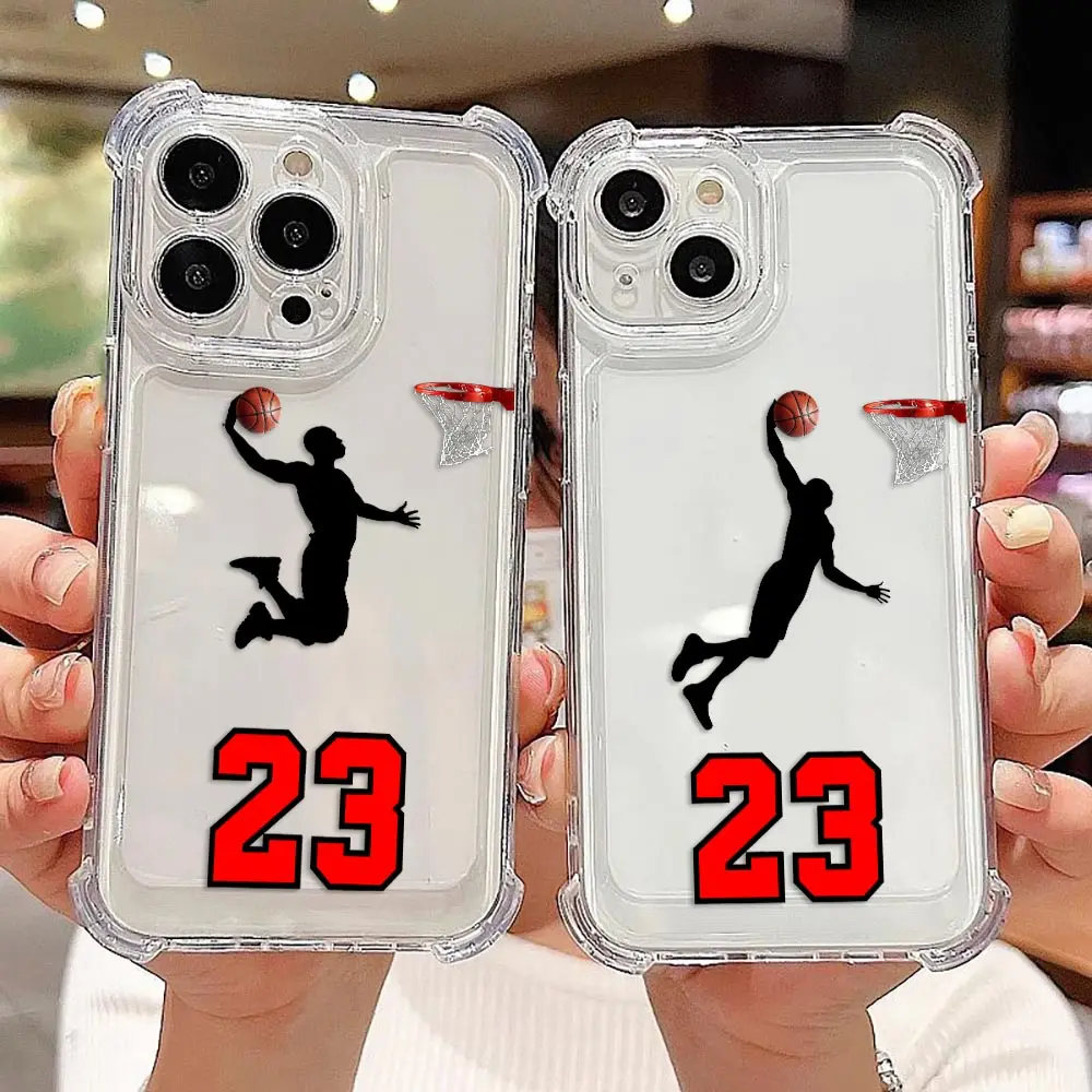 Прозрачный чехол для iPhone 17 16E 16 15 14 12 13 11 Pro 8 7 Plus X XR XS Max, ударопрочный чехол с изображением баскетболиста, номера 23 24.